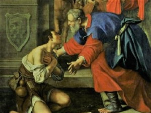 Le retour du fils prodigue, par Lucio Massari. 1614. Pinacothèque de Bologne. Italie